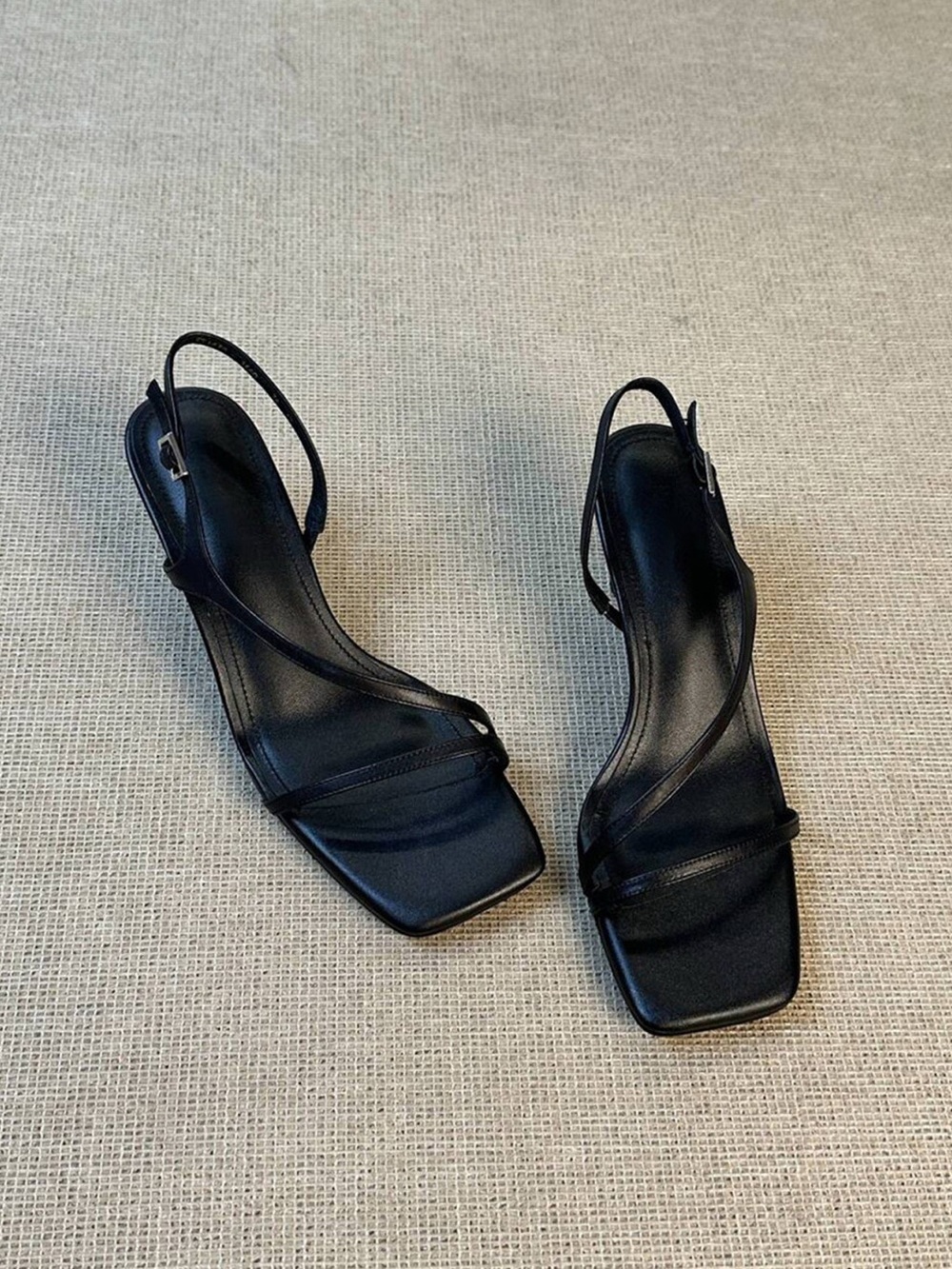 Minimalist Black Square-Toe Slingback Heel for Women